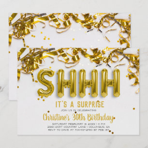 Convite de Festa Surpresa Balões Dourados