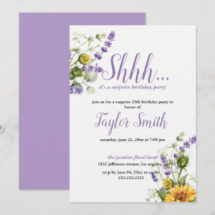 Convite de Festa Surpresa Floral Elegante Roxo