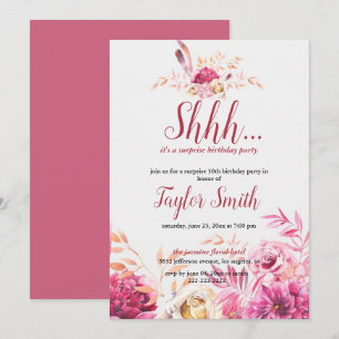 Convite de Festa Surpresa Floral Elegante Roxo
