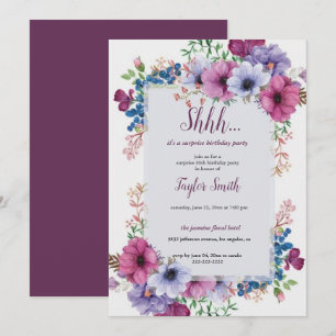 Convite de Festa Surpresa Floral Elegante Roxo
