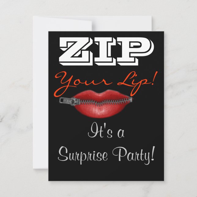 Convite de festa surpresa ZIP sua boca (Frente)