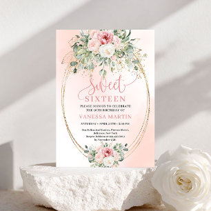Convite de festa Sweet 16 em rosa e dourado para i