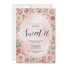 Convite de festa Sweet 16 Floral Rosa Bonito