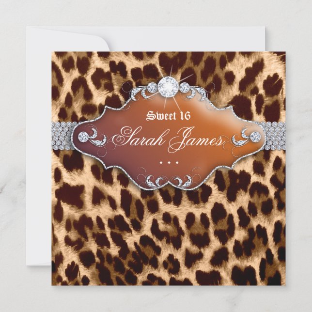 Convite de Festa Sweet 16 Leopardo Marrom Preto (Frente)