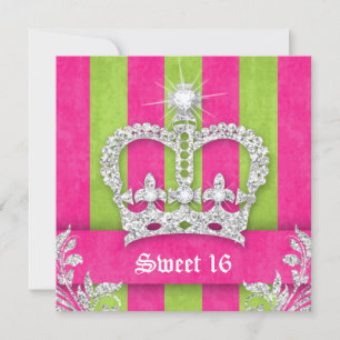 Convite de Festa Sweet 16 Listras Rosa Coroa Tiara