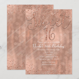 Convite de Festa Sweet 16 Rosa Dourado Glamour