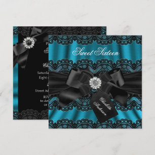 Convite de festa Sweet Sixteen azul-turquesa e pre