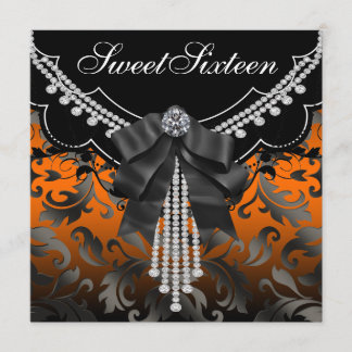 Convite de festa Sweet Sixteen em damasco laranja