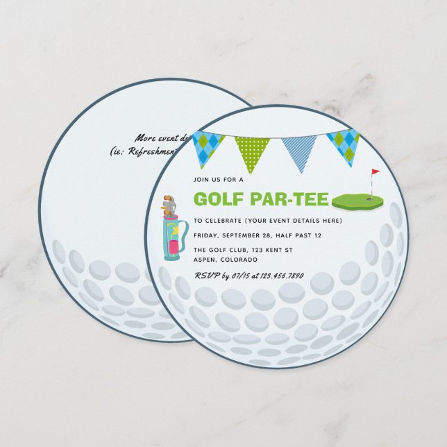 Convite de Festa Tema Golfe (Frente/Verso)