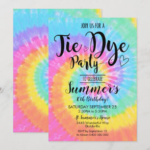 Convite de Festa Tie Dye Hippy Tie Dye