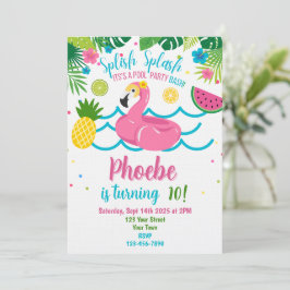 Convite de Festa Tropical na Piscina com Flamingo
