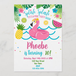 Convite de Festa Tropical na Piscina com Flamingo