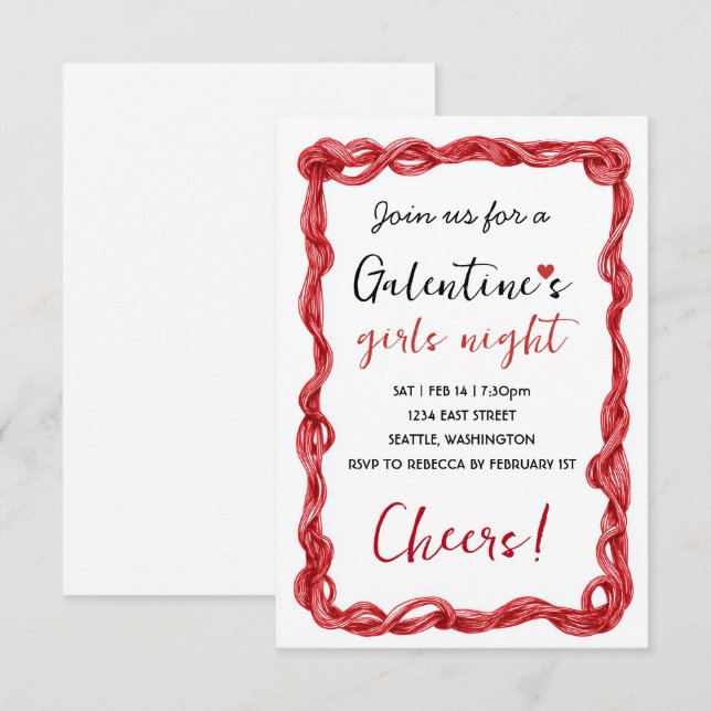 Convite de festa vermelho personalizado para o Dia (Frente/Verso)