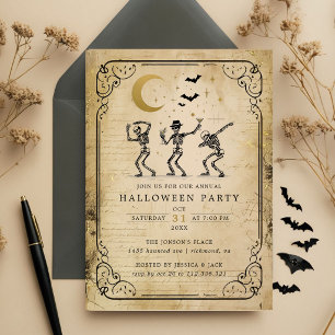 Convite de Festa Vintage de Halloween com Esquelet
