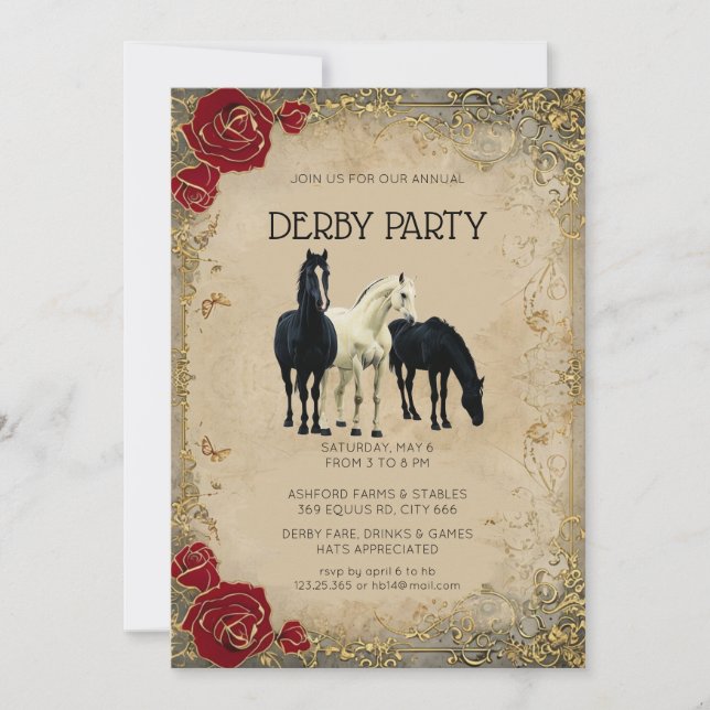 Convite de festa vintage do Kentucky Derby Cavalos (Frente)