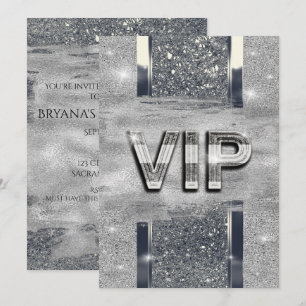 Convite de Festa VIP Metálico Prateado Falso Brilh