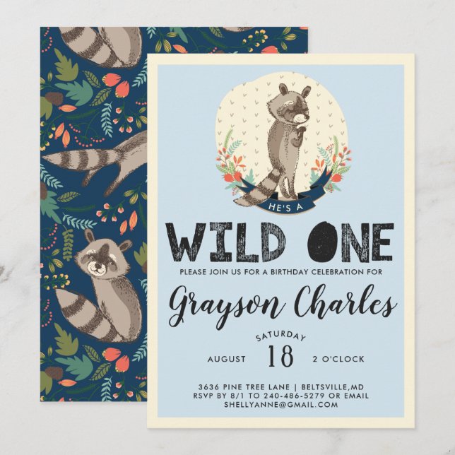 Convite de Festa Wild One | Pequeno Guaxinim (Frente/Verso)