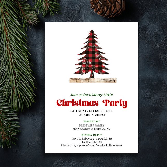 Convite de Festa Xadrez Vermelho e Preto Moderno (Modern Red Black Plaid Festive Party Invitation)