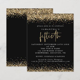 Convite de festas 50º Glitter Dourado Preto de Or