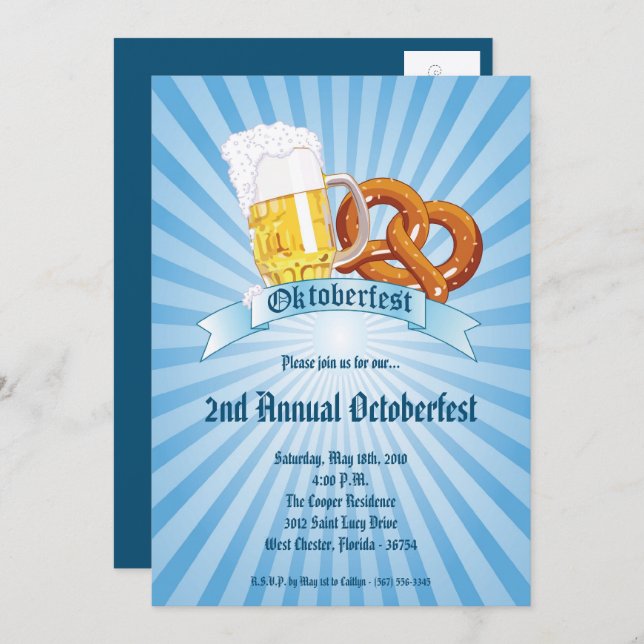 Convite de festas 5 x 7 Blue Oktoberfest Beer Pret (Frente/Verso)