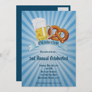 Convite de festas 5 x 7 Blue Oktoberfest Beer Pret