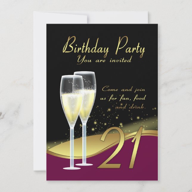 Convite de festas à moda do aniversário de 21 anos (Frente)