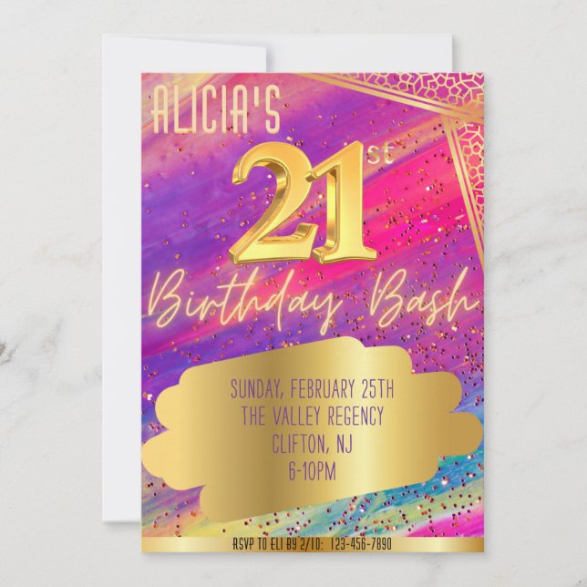 Convite de festas aniversário de 21 anos (Frente)
