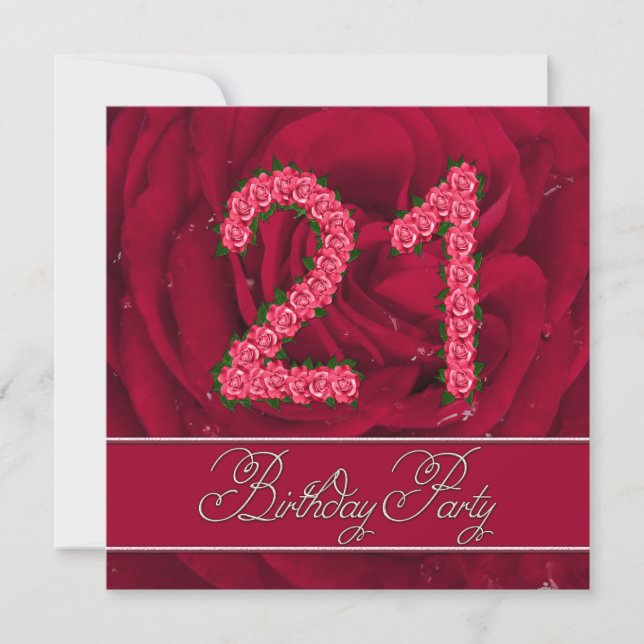 convite de festas aniversário de 21 anos com rosas (Frente)