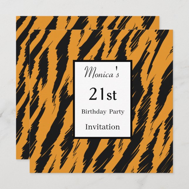 Convite de festas aniversário de 21 anos Tiger (Frente/Verso)