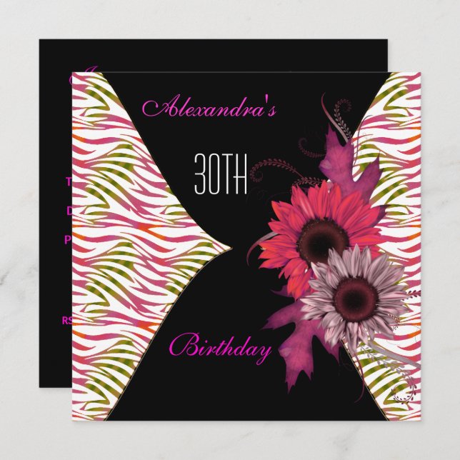Convite de festas aniversário de 30 anos Floral Pr (Frente/Verso)