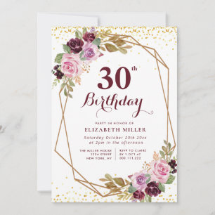 convite de festas aniversário de 30 anos floral ro