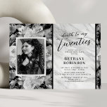 Convite de festas aniversário de 30 anos Gothic RI<br><div class="desc">Convites de aniversário de 'morte aos meus 20 anos' com um pano de fundo floral preto e branco rústico com cinza prateado,  uma foto para você substituí-la pela sua,  e um modelo de celebração de 30 que é fácil de personalizar.</div>