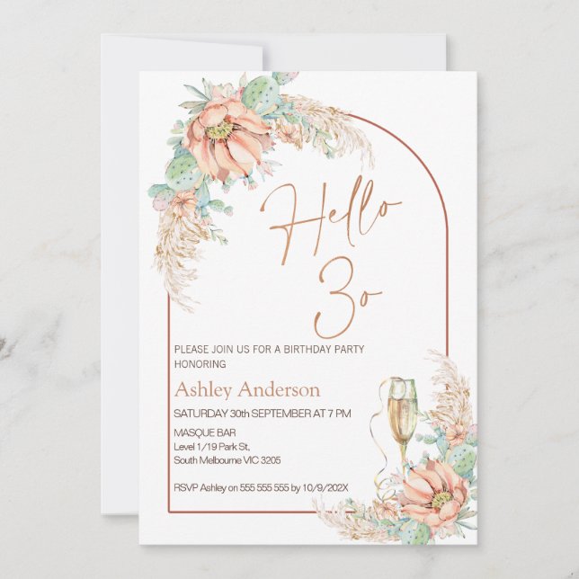 Convite de festas aniversário de 30 anos Orange Bo (Frente)