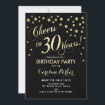 Convite de festas aniversário de 30 anos - Preto D<br><div class="desc">aniversário de 30 anos convite de festas para mulheres ou homens. Cartão de convite preto e ouro elegante com fonte de script e confetti. Saúde para 30 anos! Perfeito para uma celebração de aniversário de na moda.</div>