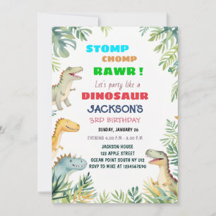 Convite de festas aniversário de 3 anos Dinossauro