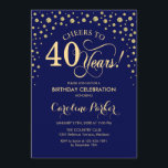 Convite de festas aniversário de 40 anos - Azul Ma<br><div class="desc">Convite de festas aniversário de 40 anos. Design elegante com ouro brilhante falso e azul marinho. Saúde para 40 anos! Envie-me uma mensagem se precisar de mais personalização.</div>