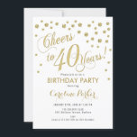 Convite de festas aniversário de 40 anos - Branco<br><div class="desc">aniversário de 40 anos convite de festas para homens ou mulheres. Design elegante em ouro brilhante e branco. Apresenta script para e confetti. Saúde para 40 anos! Perfeito para uma festa de na moda adulto.</div>