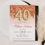 Convite de festas aniversário de 40 anos Dourado e<br><div class="desc">Este é um romance de ouro e confete,  chamado de aniversário de 40 anos do Partido.</div>