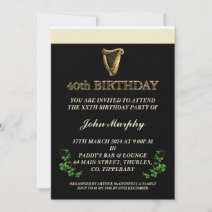 Convite de festas aniversário de 40 anos irlandês