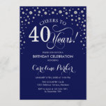 Convite de festas aniversário de 40 anos - Marinho<br><div class="desc">Convite de festas aniversário de 40 anos. Design elegante com cinza brilhante e azul marinho. Saúde para 40 anos! Envie-me uma mensagem se precisar de mais personalização.</div>