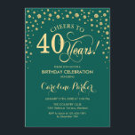 Convite de festas aniversário de 40 anos - Verde D<br><div class="desc">Convite de festas aniversário de 40 anos. Design elegante com ouro brilhante e verde. Saúde para 40 anos! Envie-me uma mensagem se precisar de mais personalização.</div>