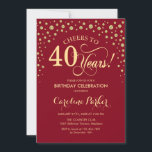 Convite de festas aniversário de 40 anos - Vermelh<br><div class="desc">Convite de festas aniversário de 40 anos. Design elegante com ouro brilhante e vermelho. Saúde para 40 anos! Envie-me uma mensagem se precisar de mais personalização.</div>
