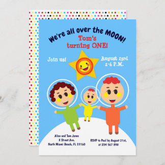 Convite de festas astronauta do primeiro aniversár