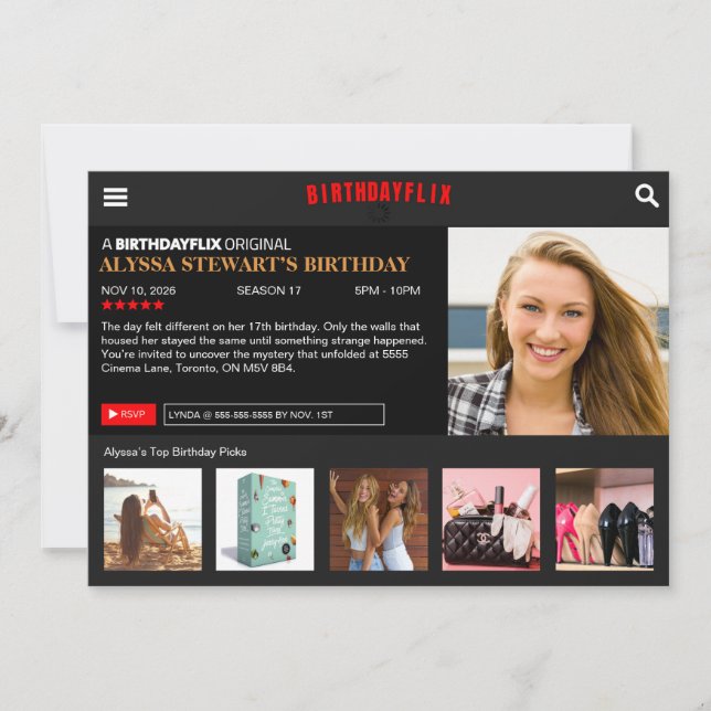 Convite de festas Birthdayflix (Frente)