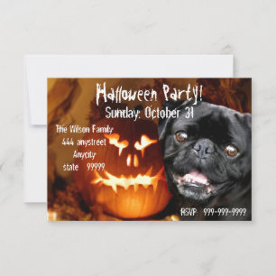 convite de festas Black Pug Halloween