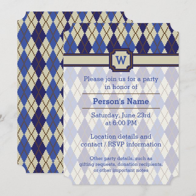 Convite de festas Blueberry Scone Argyle (Frente/Verso)
