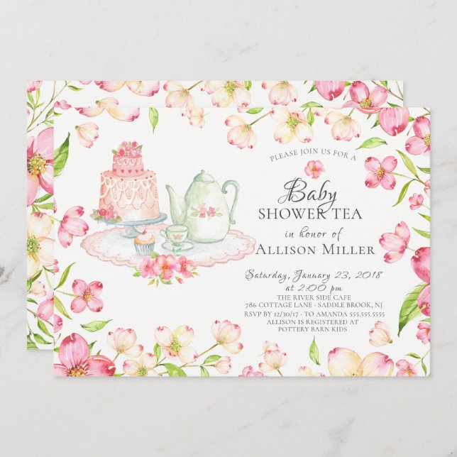 Convite de festas bonito de Bebê Floral (Frente/Verso)