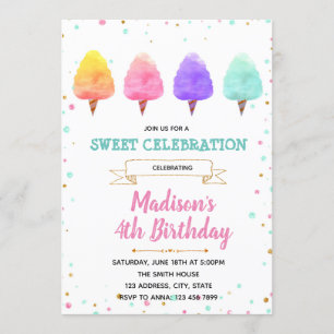 Convite de festas bonito do algodão doce