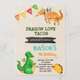 Convite de festas bonito do tema do dragão do taco