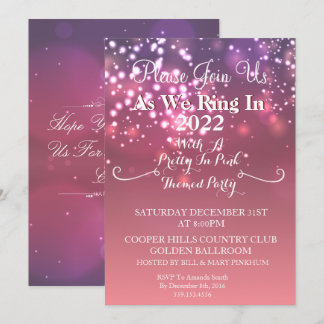 Convite de festas bonito em Anos novos cor-de-rosa